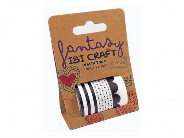WASHI TAPE DISPLAY 3 ROLLOS 5mt BLACK - IBICO