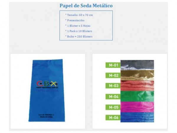 PAPEL SEDA METAL ALUM/COBRE/ORO 50x70cm - CBX