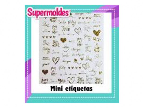 MINI ETIQUETAS AUTOADHE CORAZ Y FRAS ORO - SUPERMOLDES