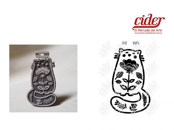 SELLOS SC025/GATO C/FLORES N1 10x16 - IND DEL ARTE / CORTE LASER