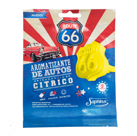 AROMATIZANTE AUTO "ROUTE 66" CITRICO - LIMPIEZA Y QUIMICOS CIDER