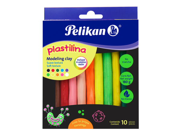 PLASTILINA PELIKAN 180g x10 SURT NEON/FL - PELIKAN