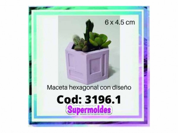 MOLDES SILICONA MACETA 6X4.5 HEXAG DISEÑ - SUPERMOLDES