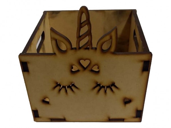 CAJON UNICORNIO CORAZONES (15x15x15)5mm - IND DEL ARTE / CORTE LASER