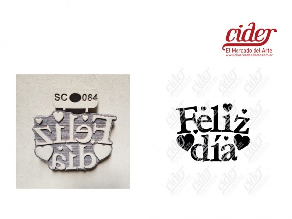 SELLOS SC084/FELIZ DIA CORAZONES 7x9cm - IND DEL ARTE / CORTE LASER