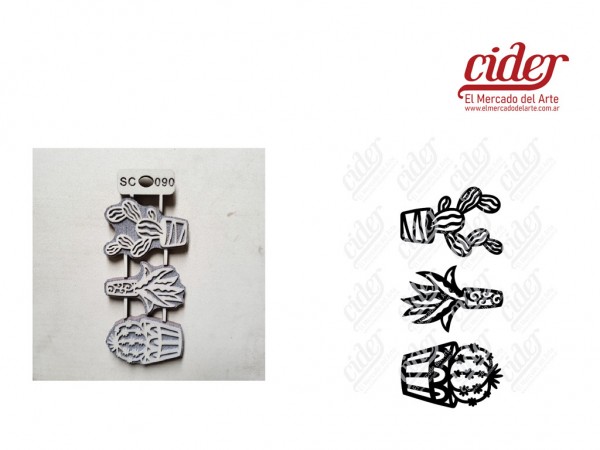 SELLOS SC090/CACTUS N2 x3 unid 4x7cm - IND DEL ARTE / CORTE LASER