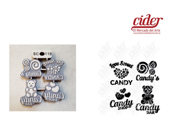 SELLOS SC119/CANDY N1 x4 unidades 6cm - IND DEL ARTE / CORTE LASER