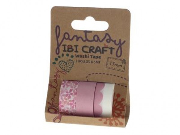 WASHI TAPE DISPLAY 3 ROLLOS 5mt PINK - IBICO