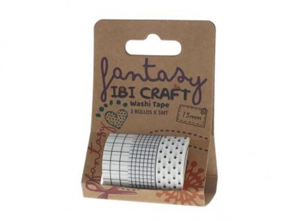WASHI TAPE DISPLAY 3 ROLLOS 5mt PATTERN - IBICO