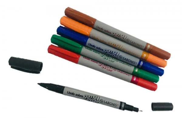 MARCADOR PERMANENTE 2 PUNTAS  x6 COLORES - SABONIS
