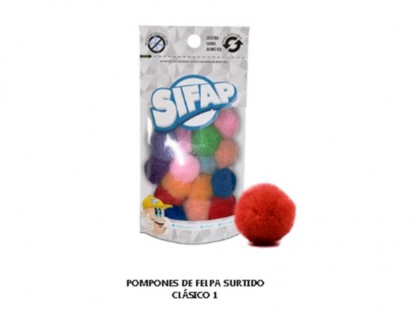 POMPON SURTIDO CLASICO 1 20mm x20UNID - SIFAP